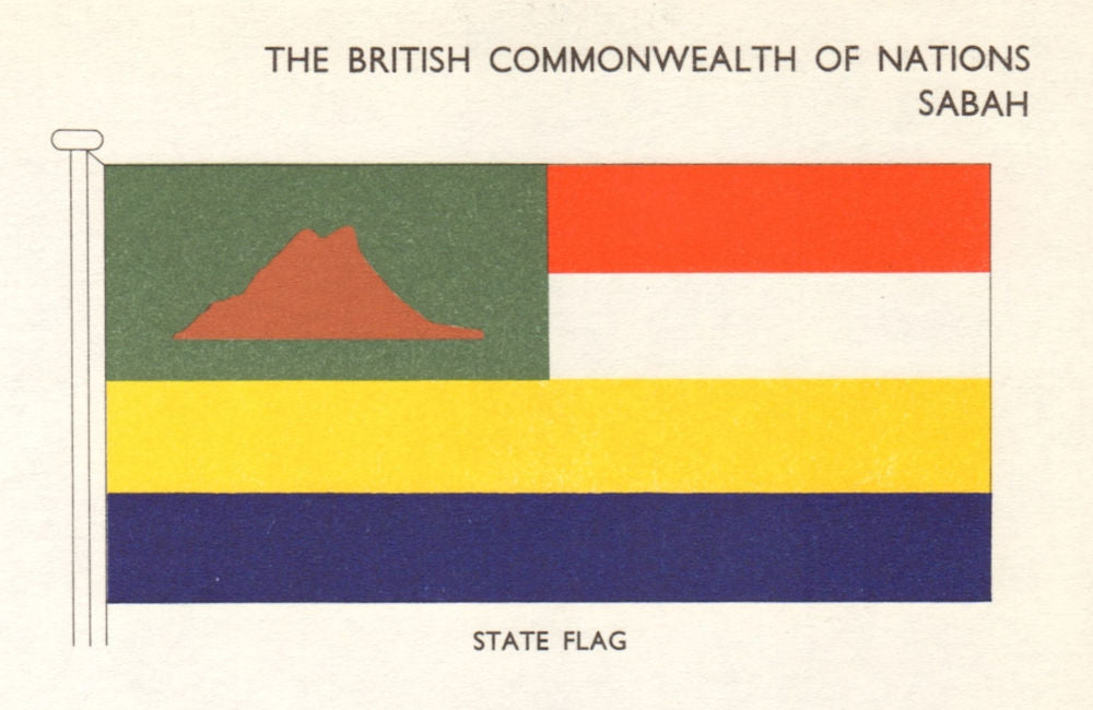 MALAYSIA FLAGS. Sabah. State Flag 1965 old vintage print picture